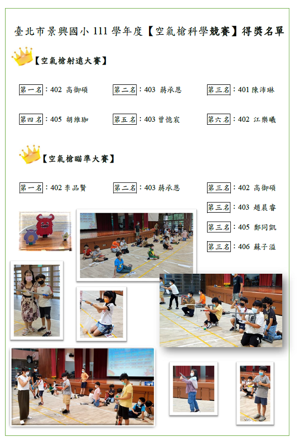 111空氣槍得獎名單