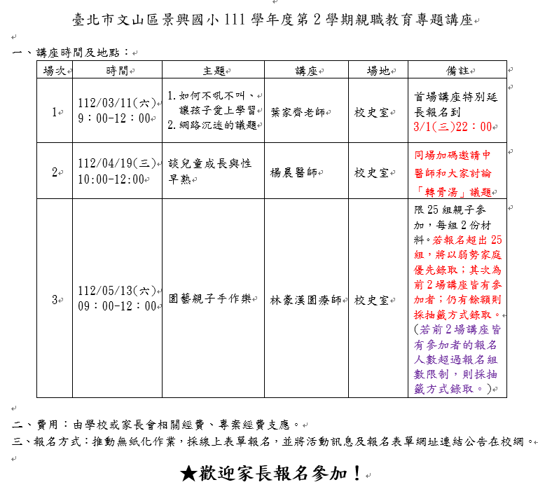 111-2親職教育實施計畫